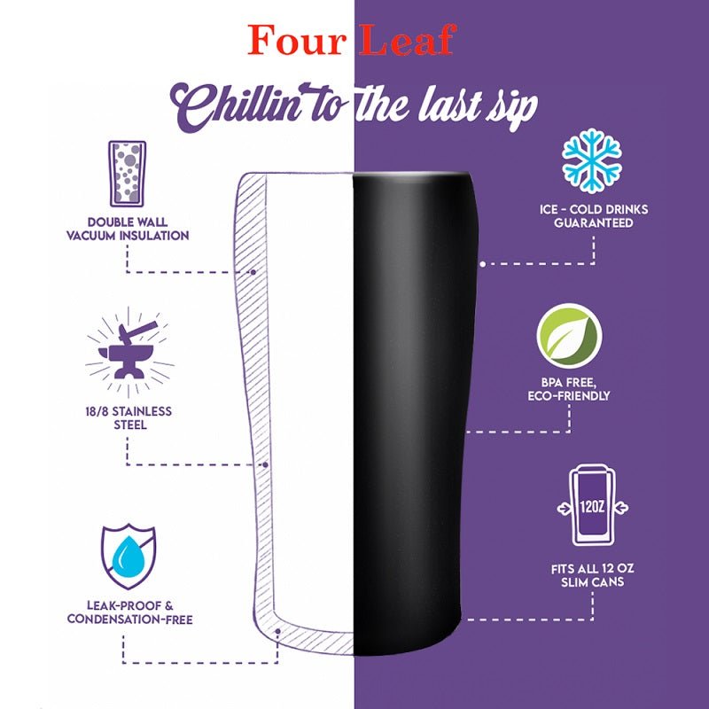 12oz Slim Can Cooler | Jet Black - Leak-Proof, BPA Free